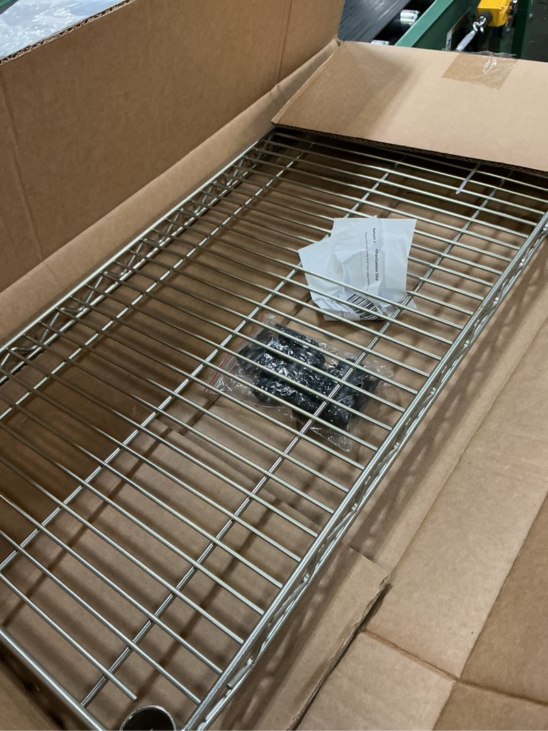 Condition photo showing As Is for nexel wire shelf, clear epoxy finish, 14"w x 30"l