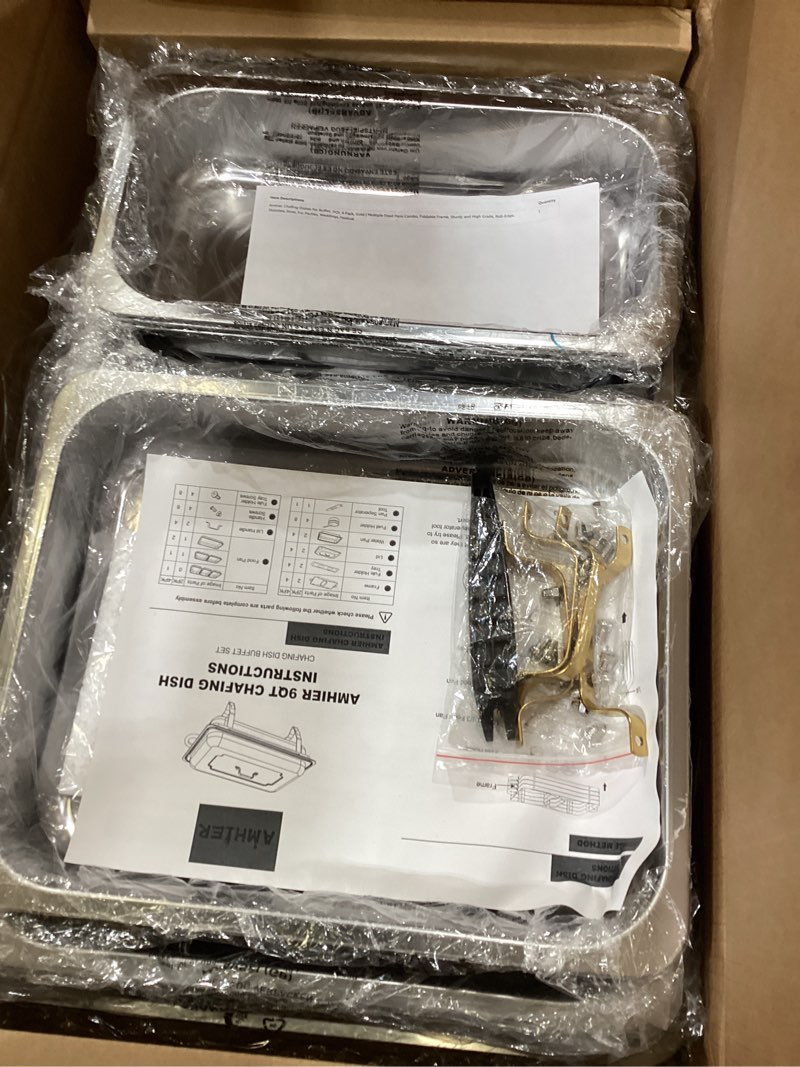Condition photo showing Good Condition for amhier chafing dishes for buffet, 9qt, 4 pack, gold | multiple food pans combo, foldable frame, sturdy and high grade, roll-edge, stainless steel, for parties, weddings, festival