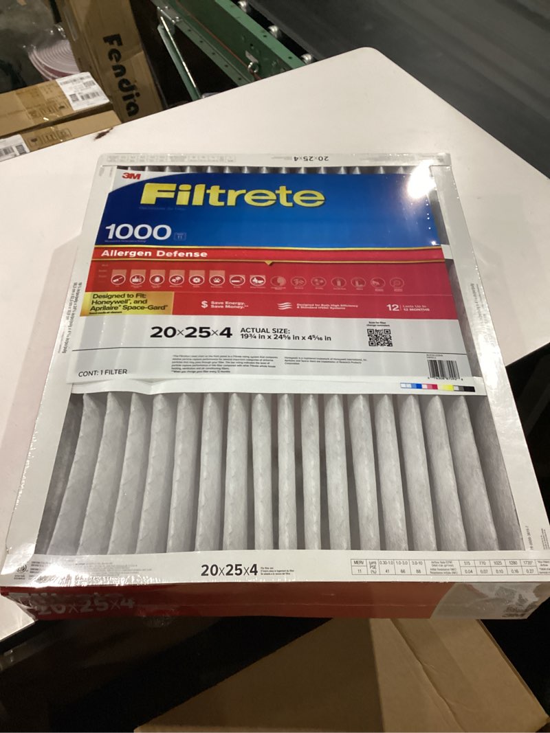 Condition photo showing As Is for filtrete 20x25x4 hvac furnace air filter  mpr 1000 merv 11  allergen defense  1 filter