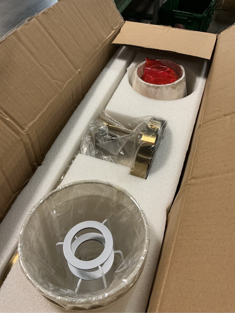 Condition photo showing Good Condition for 4-light bathroom light fixtures, brushed gold vanity lights with flared beige fabric shade, 28 inch wall sconce, vintage sconces wall lighting for hallway bedroom, vl837-bg-b-4 brushed gold, beige shade 4-light