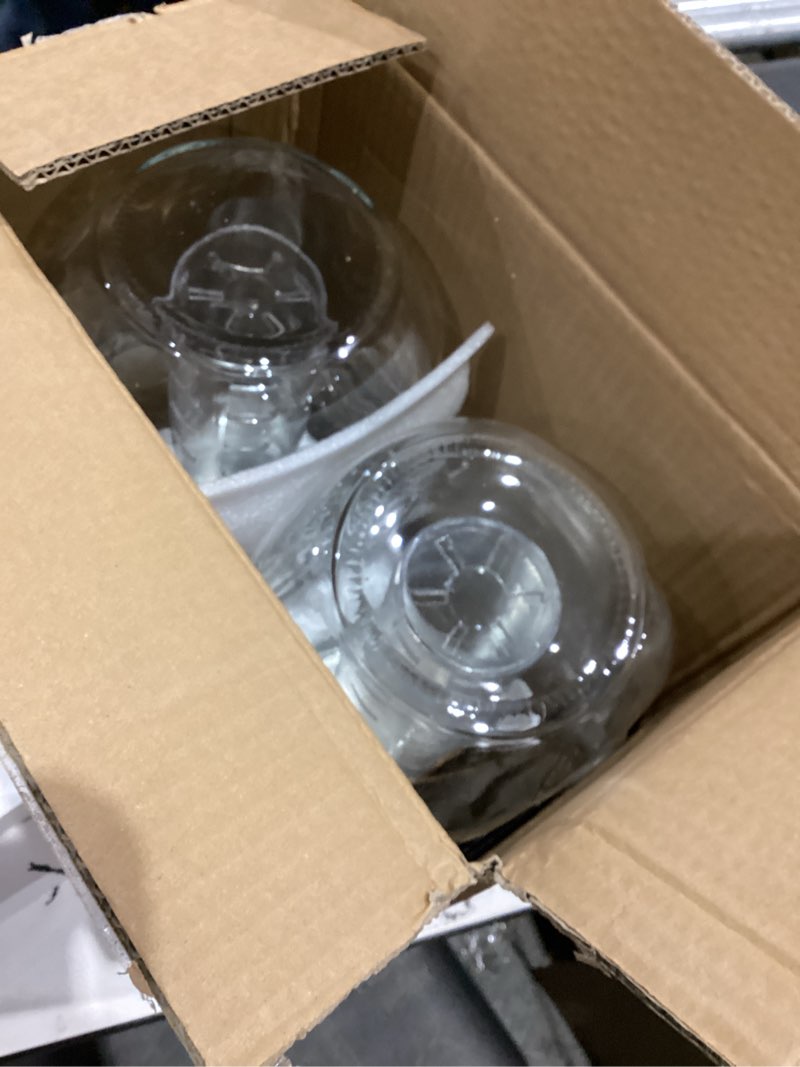 Condition photo showing As Is for FineDine 2 Pack Glass Drink Dispenser with Stand & Stainless Steel Spigot – 1 Gallon Drink Dispensers for Parties, Glass Beverage Dispenser Set, Punch Bowl for Lemonade, Juice, Infused Water & More