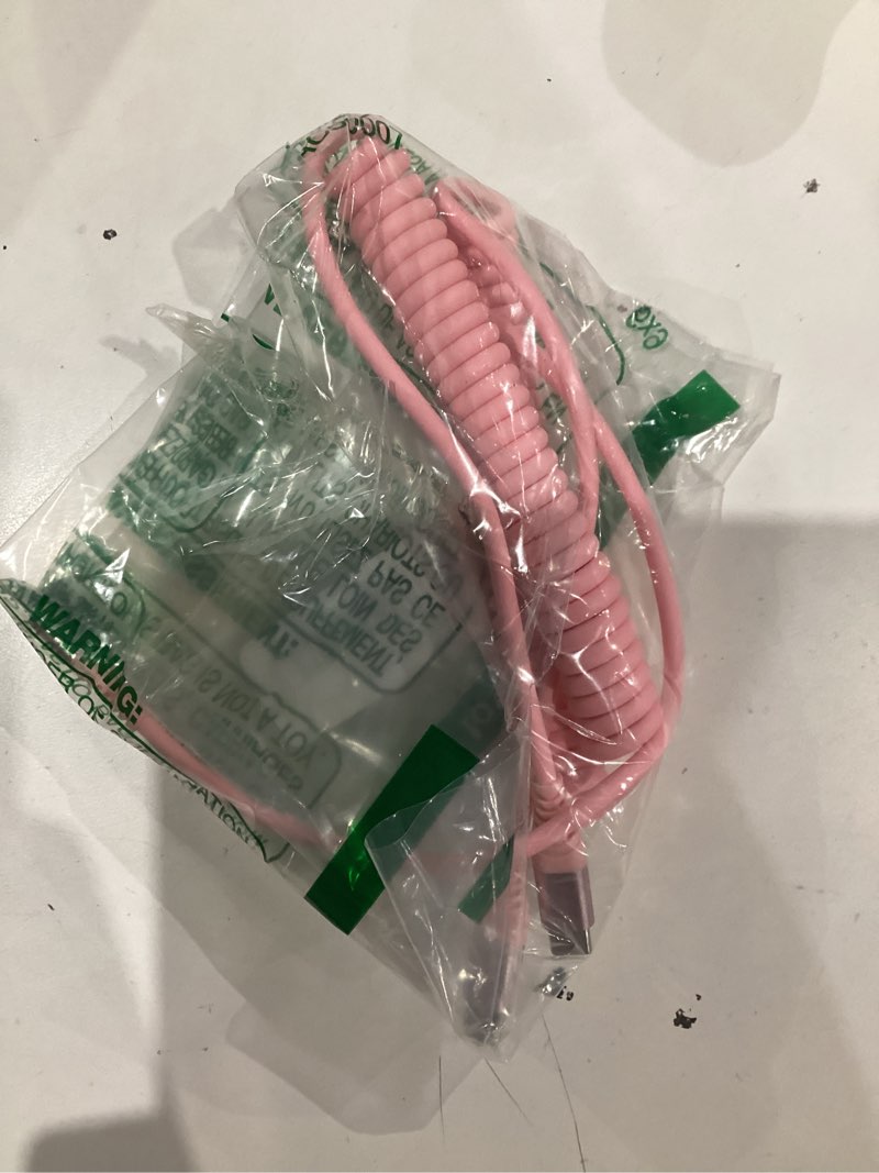 Condition photo showing As Is for usb c to c cable 3ft for car, coiled usb c fast charging cable for iphone 17/16/15, 2pack type c cord for iphone 15/plus/pro/pro max/samsung galaxy s23-pink 3ft pink