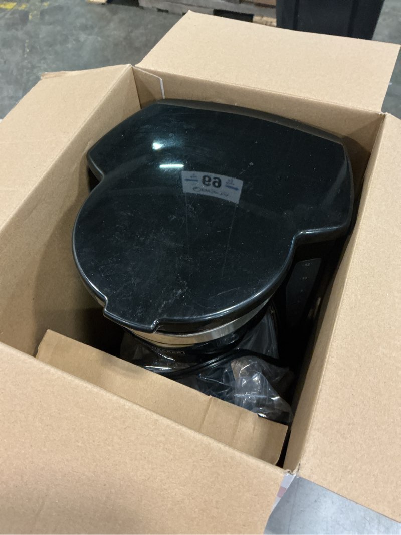 Condition photo showing New/Like New for black+decker 12-cup digital coffee maker, programmable, washable basket filter, sneak-a-cup, auto brew, water window, keep hot plate, black