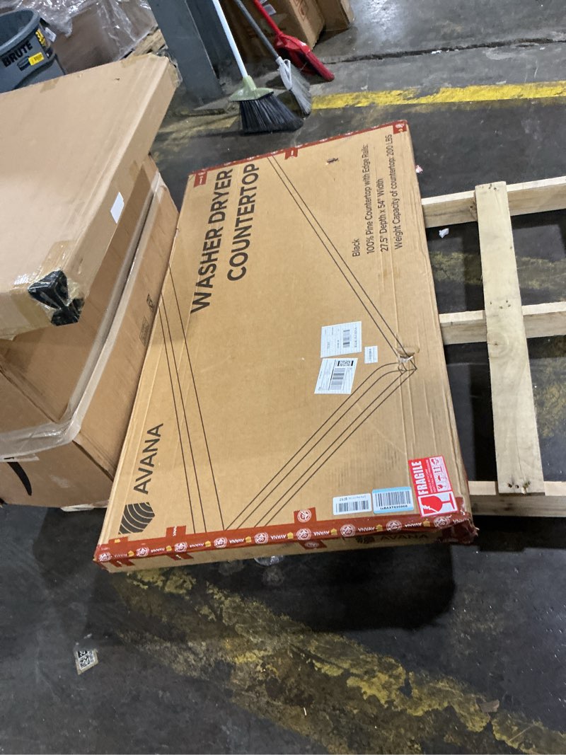 Condition photo showing Good Condition for Avana (100% Natural Solid Wood Washer Dryer Countertop – Black Pine Laundry Countertop with Raised Edges, 54” x 27.5” Counter Top for Washer and Dryer, Laundry Room Organizer & Tabletop