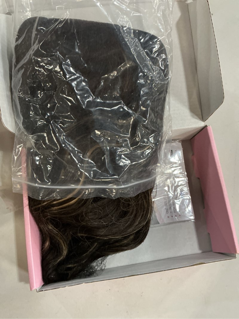 Condition photo showing Good Condition for veally blonde highlight bob wig with bangs short brown with blonde wigs for women natural looking synthetic heat resistant fiber highlight wig for daily party use brown mixed blonde