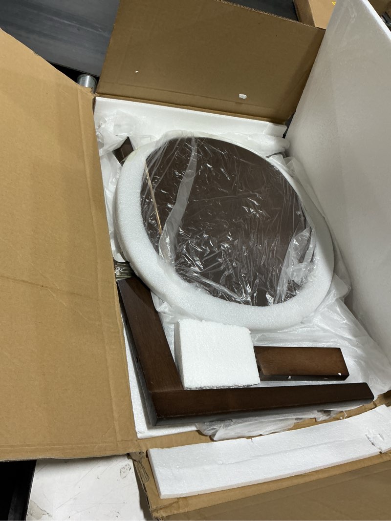 Condition photo showing As Is for side table, 2-tier round end tables living room, mid century modern side table, round nightstand, oak accent table, small round coffee table, 16.54" dia.x 23.62" h(walnut)