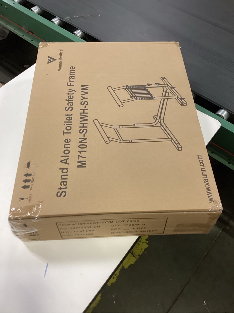 Condition photo showing New/Like New for FSA/HSA Eligible, Vaunn Medical Bathroom Patented Height Adjustable Height Toilet Rail Grab Bar and Commode Safety Frame Handle