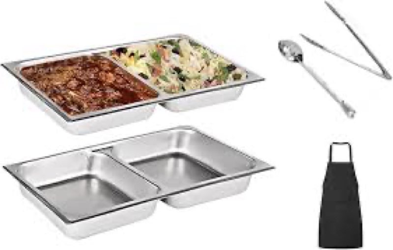 2 Pack ChefQ Full Size 2.5 Deep Inch Divider Food Pan Perfect Fit For a 8qt Chafing Dish - Anti-Jam 