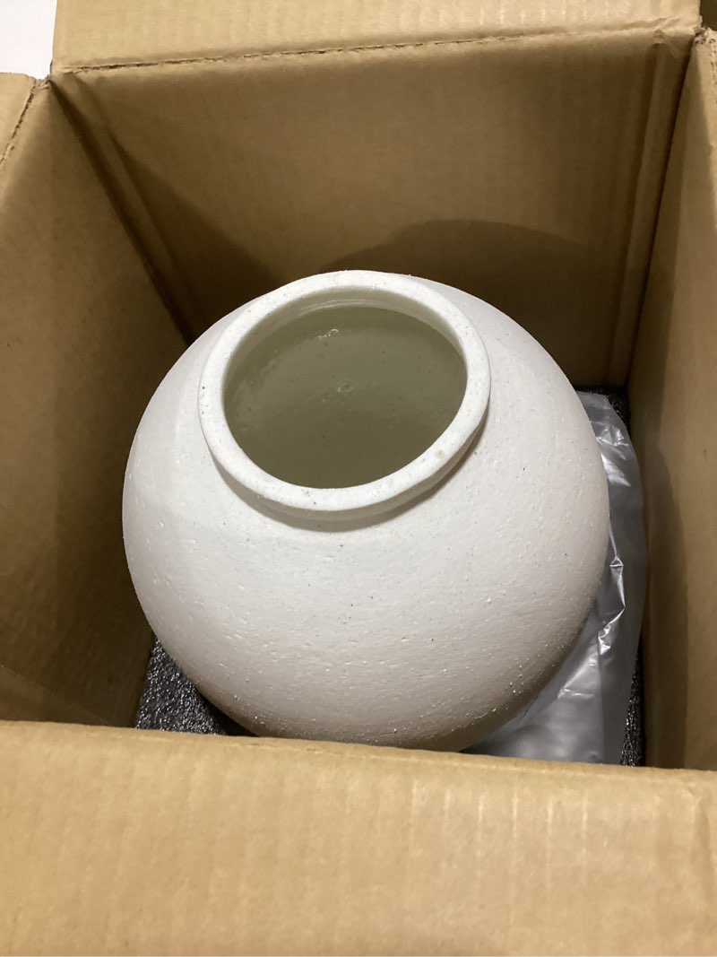 Condition photo showing Good Condition for Large White Ceramic Vase - 9.8 Inch Rustic Farmhouse Vase for Home Decor, Minimalist Tall Vases for Living Room, Table, Bathroom, Holiday & Weddings (Sandstone White) Sandstone White 9.8 inch