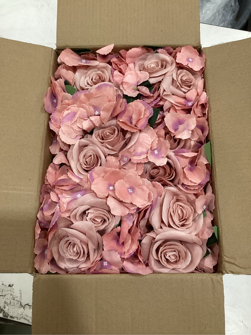 Condition photo showing Good Condition for flower table centerpieces - set of 6 floral arrangement artificial wedding hydrangeas floral arrangement with rustic metal vase for bridal tea party event decorations - deep pink deep pink set of 6 floral arrangement