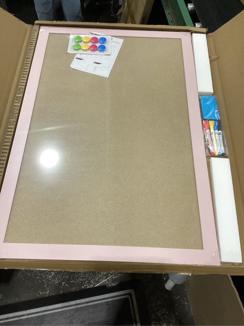 Condition photo showing New/Like New for large white board for wall, 36'' x 24'' magnetic dry erase board, decorative whiteboard with pink wooden frame, hanging writing board for home office school dorm pink 36"w x 24"h