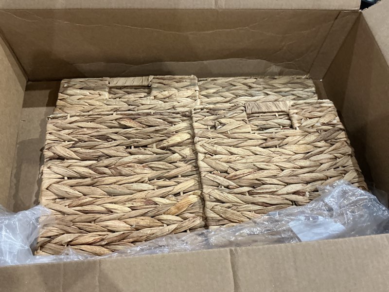 Condition photo showing Good Condition for not exact but similar to storageworks wicker storage baskets, handwoven water hyacinth basket for organizing, decorative organizers with built-in handles, set of 2