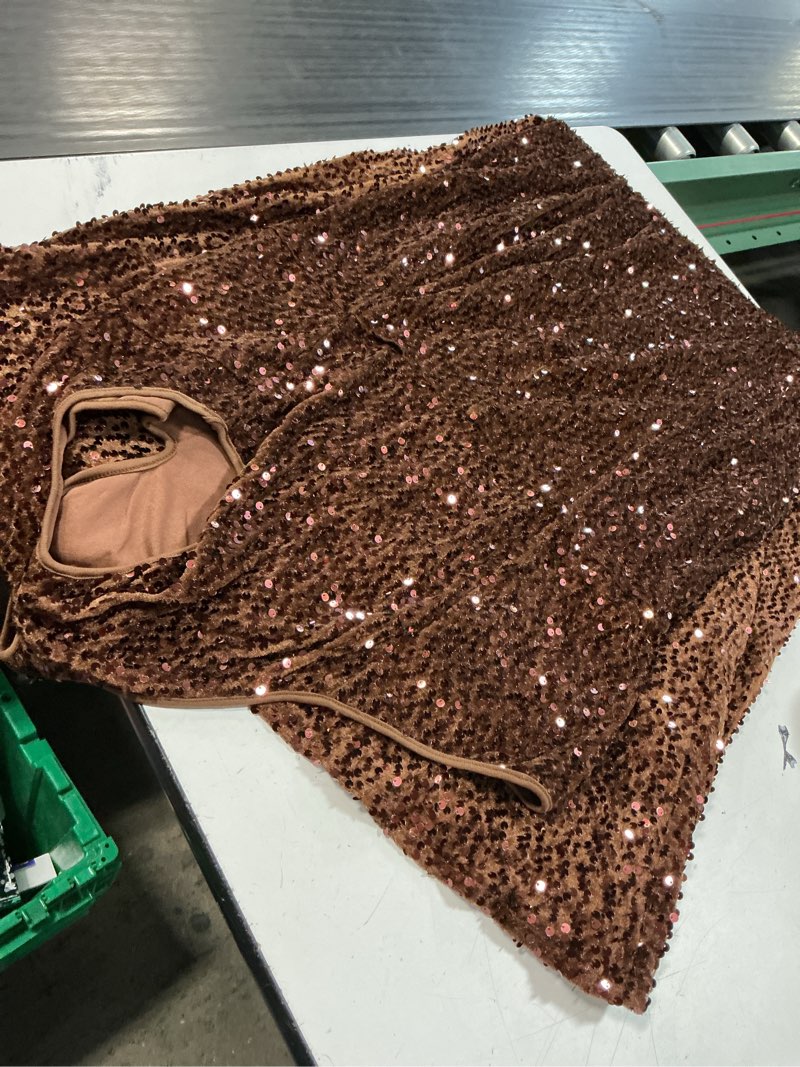 Condition photo showing Good Condition for (size 2xl)verwin sequins fashion sleeveless oblique collar mermaid women's maxi dress bodycon dress party dress x-large brown