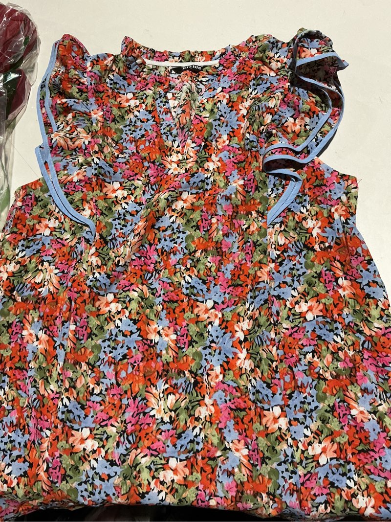 Condition photo showing Good Condition for btfbm womens tops dressy casual 2026 spring summer shirts boho floral v neck ruffle cap sleeve business work blouses floral black red small