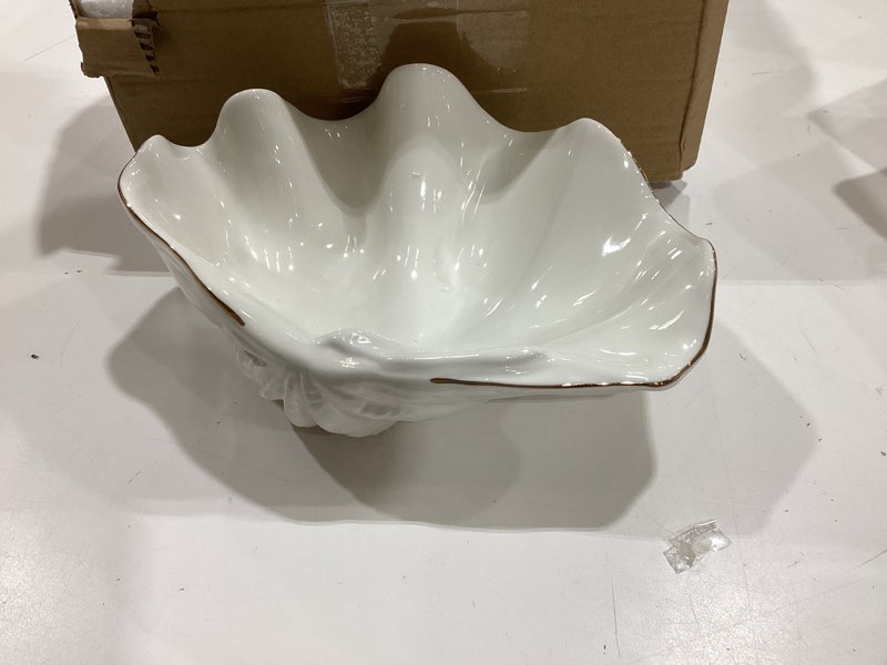 Condition photo showing Good Condition for sea shells decorative bowl - 7.9 in white clam shell dish, fruit holder, key tray, candy dish, coastal ocean centerpieces for entryway, living room, bathroom, beach house, nautical, shelf decor white - 7.9 in