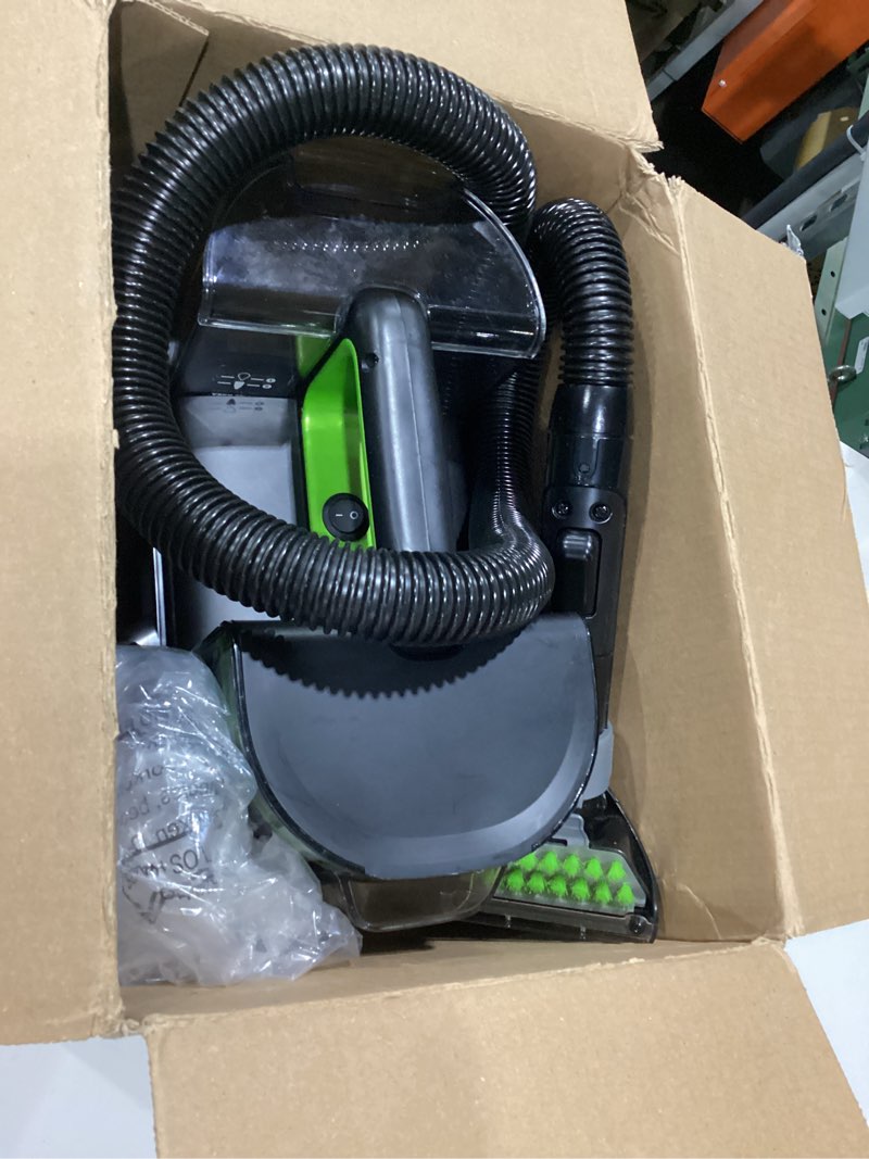 Condition photo showing As Is for used not tested bissell® little green® max pet portable carpet and upholstery deep cleaner, car/auto detailer, with self-cleaning tough stain tool and pet hair removal tool (3860) little green max pet