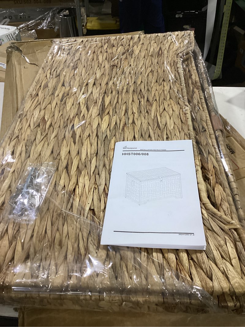 Condition photo showing As Is for (similar to )wicker storage basket with lid, 180l (47.6 gallon) handwoven rattan large shelf basket with removable liner, wicker basket for blanket, storage trunk with handle for closet, livingroom, natural
