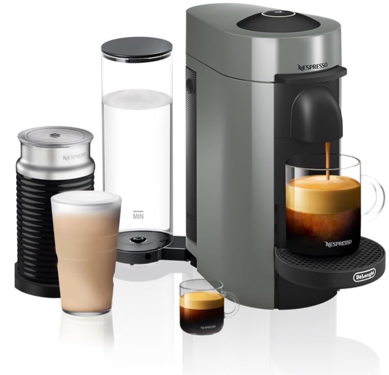 de'longhi nespresso vertuo plus coffee and espresso maker by de'longhi, grey with aeroccino milk fro