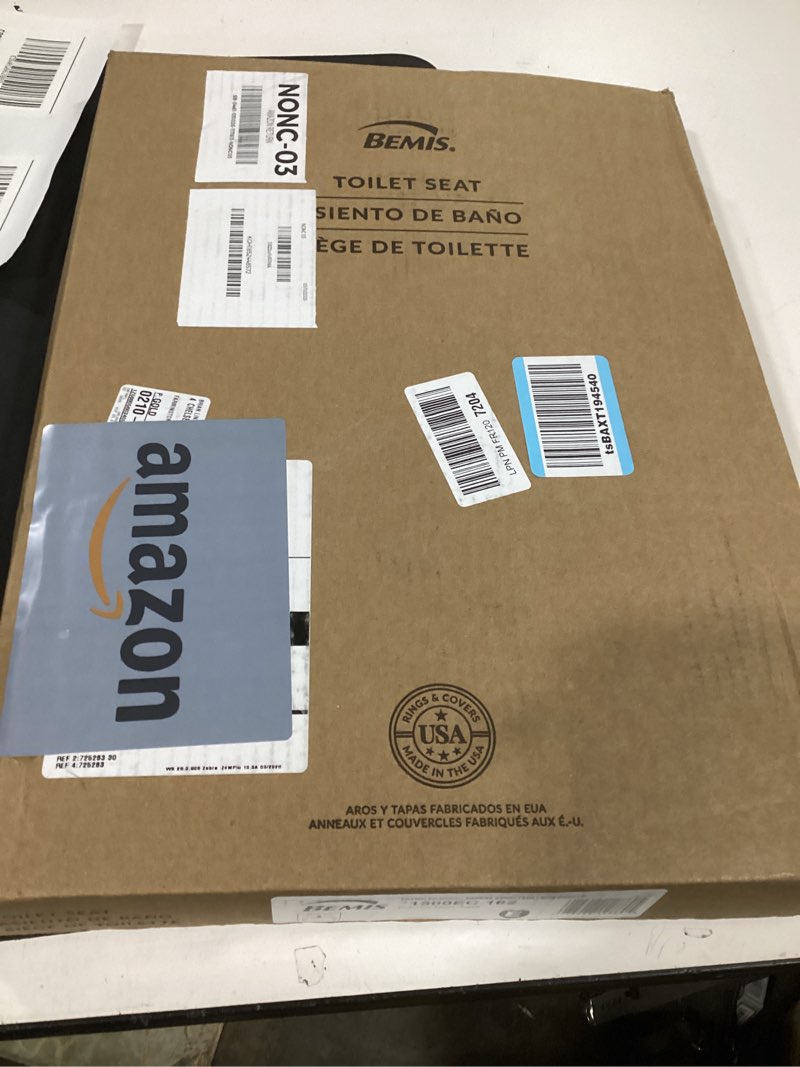 Condition photo showing New/Like New for bemis 1500ec durable wood toilet seat with easy clean hinges, made in usa, elongated, silver elongated seat
