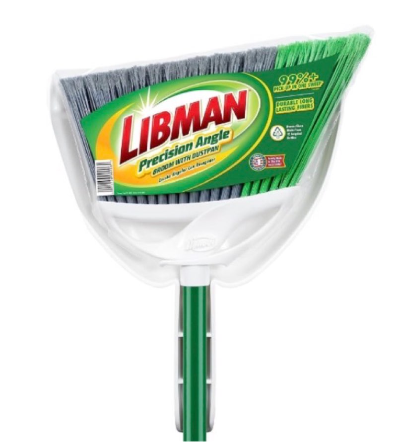 libman flextech broom with dustpan combo set for sweeping indoor and outdoor floors, pet, dog hair broom, 55” precision angle broom, 3 piece handle, 11" wide, 10.25" wide dust pan