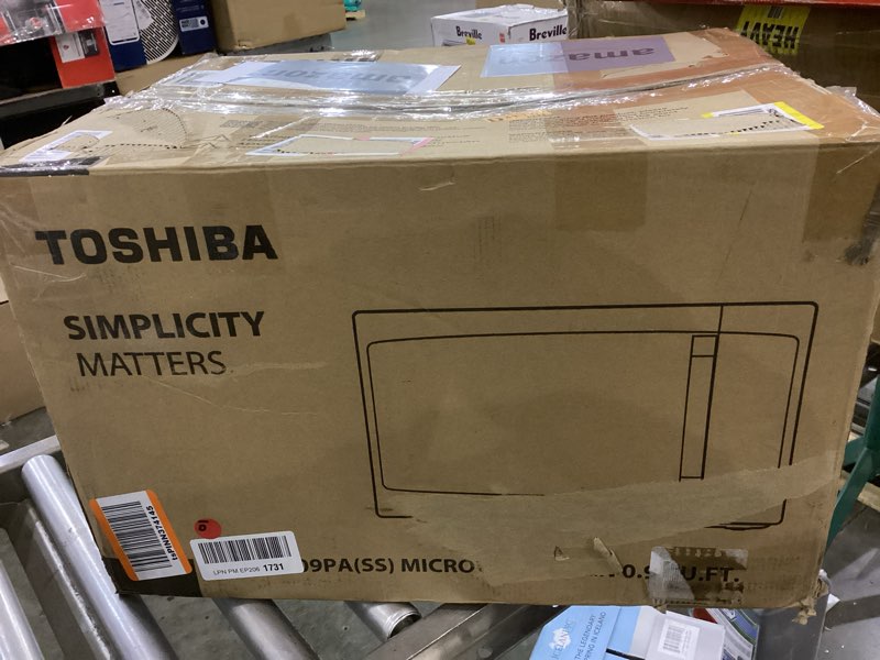 Condition photo showing As Is for TOSHIBA ML-EM09PA(SS) Small Microwave Oven with 6 Auto Menus, Mute Function & Child Lock, LED Lighting, Perfect for Apartments & Dorms, 0.9 Cu Ft, 10.6 Inch Removable Turntable, 900W, Stainless Steel Advanced-0.9 Cu Ft-900W-Stainless Steel