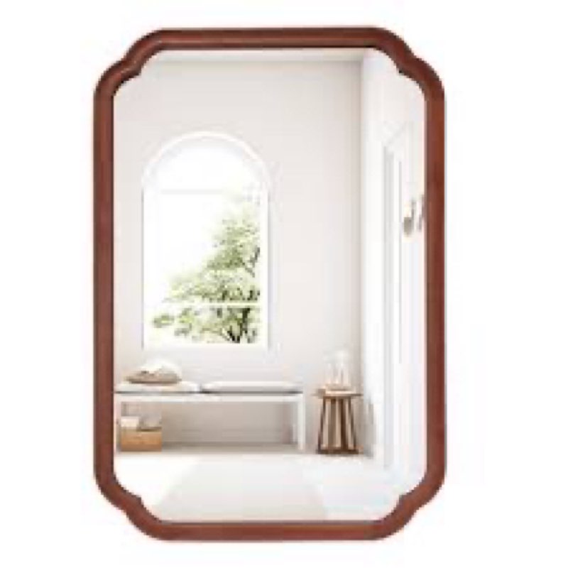 Solid Wood Accent Wall Mirror for Bathroom Bedroom
