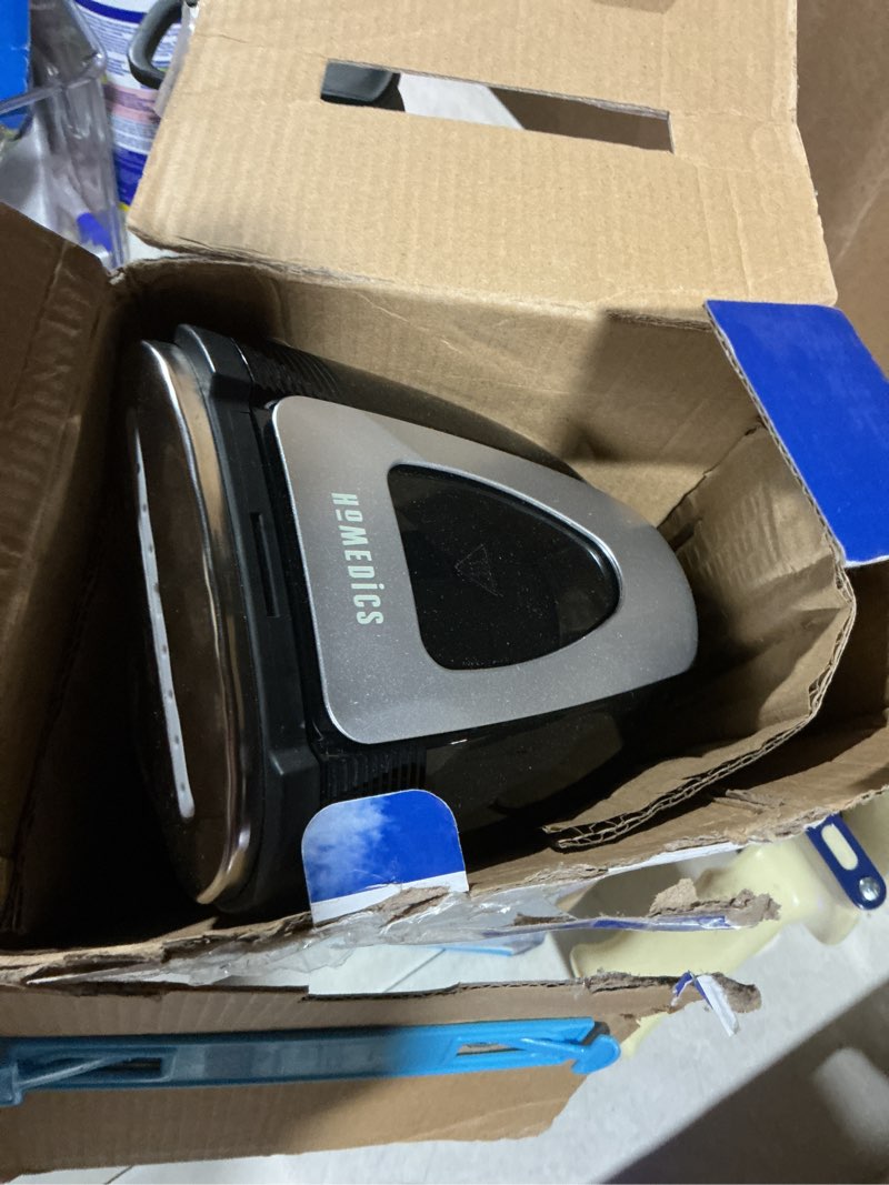 Condition photo showing As Is for Homedics PerfectSteam Handheld Garment Steamer for Clothes, Sheets and Curtains - 1550 Watts Portable Garment Steamer, Fast Heat, Turbo Power, 15-Minute Continuous Steam, Built-In Crease Attachment Black 1