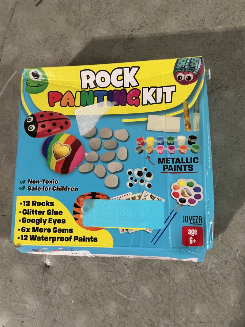 Condition photo showing New/Like New for joyeza rock painting kit deluxe, arts and crafts for girls boys age 6+, 12 rocks tween gift art set, waterproof paints, craft kits art supplies, kids crafts ages 6-8, kids activities 6 7 8 9 10