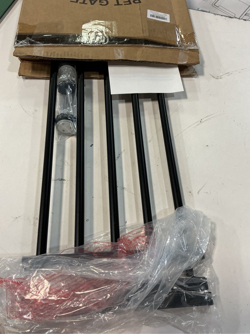 Condition photo showing New/Like New for malier indoor dog gate with door, 26-41" extra wide full metal pet gate short dog gate for stairs, pressure mount 14'' tall small puppy low gate easy step over for doorways black 14''h × 26''- 41''w