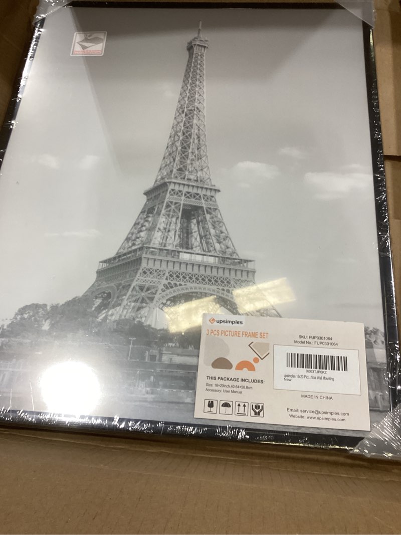Condition photo showing Good Condition for upsimples 16x20 Picture Frame Black 3 Pack, Scratch-Proof Poster Frames 16 x 20 for Photo Gallery - Slide-In Strips, Horizontal or Vertical Wall Mounting Black 16x20