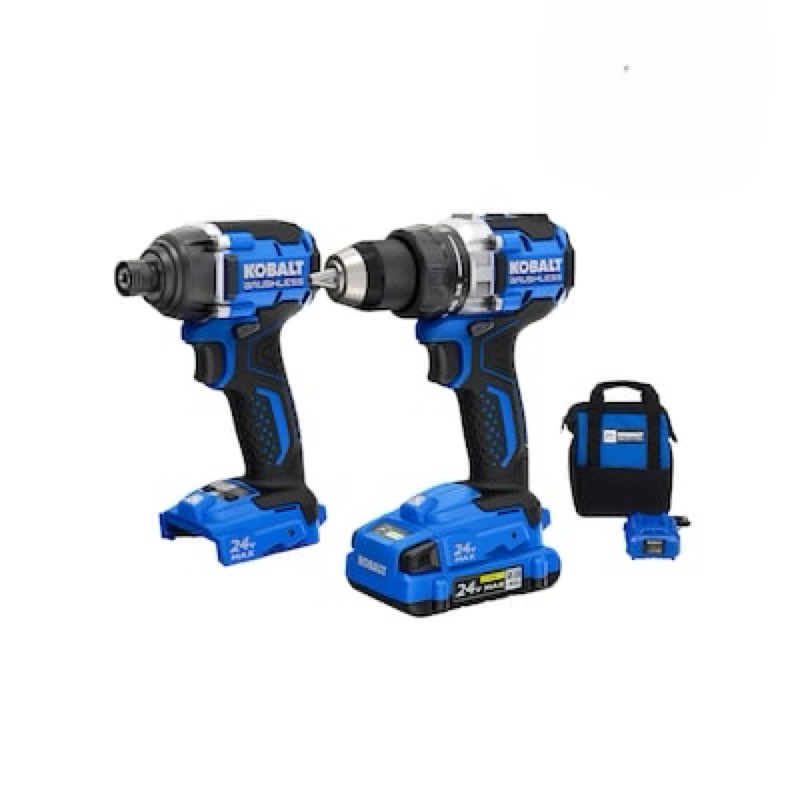 kobalt 24-volt 2-tool brushless power tool combo kit with soft case (1-battery included and charger