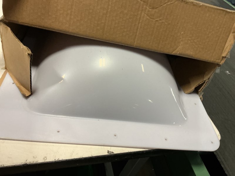 Condition photo showing As Is for rvguard rv skylight replacement, 18" x 18" outer dimension skylight fits all standard 14" x 14" openings, rv skylight for camper trailer fifth wheel truck, uv resistant, impact resistant, white