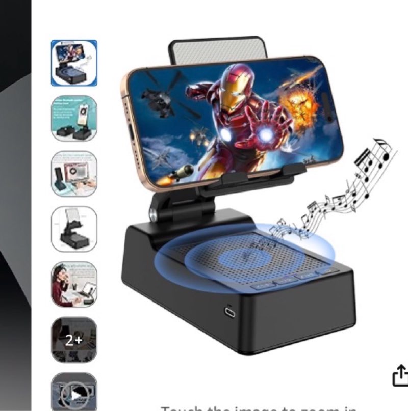 Birthday Gifts for Men,Cell Phone Stand with Wireless Bluetooth Speaker and Antislip Base HD Surround Sound for Home with Bluetooth Speaker for Desk Compatible with iPhone,ipad (Black)