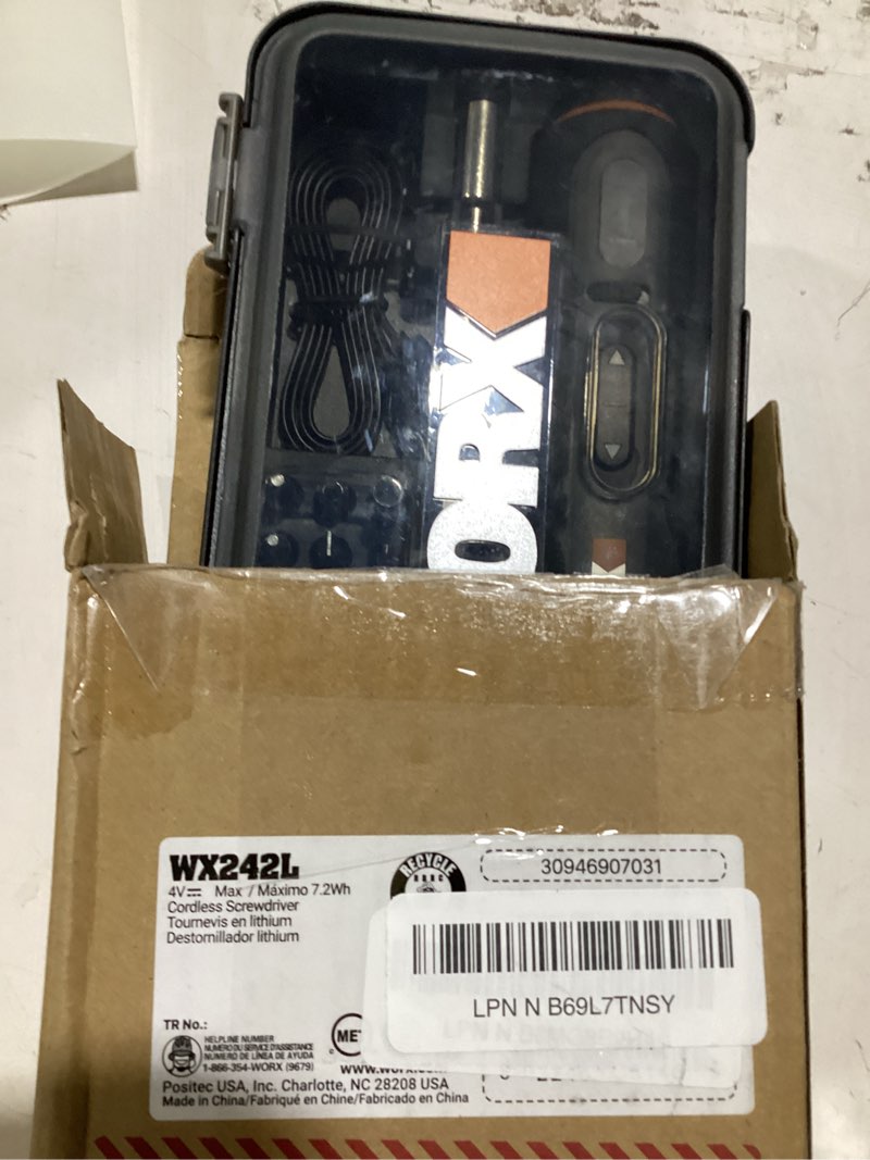 Condition photo showing Good Condition for worx wx242l 4v lithium screwdriver - 30-piece accessory kit - cordless electric driver - rechargeable battery - black/silver - home diy, assembly, furniture installation, repairs, professional use black/silver 9.53"l*4.92"w*2.44"h