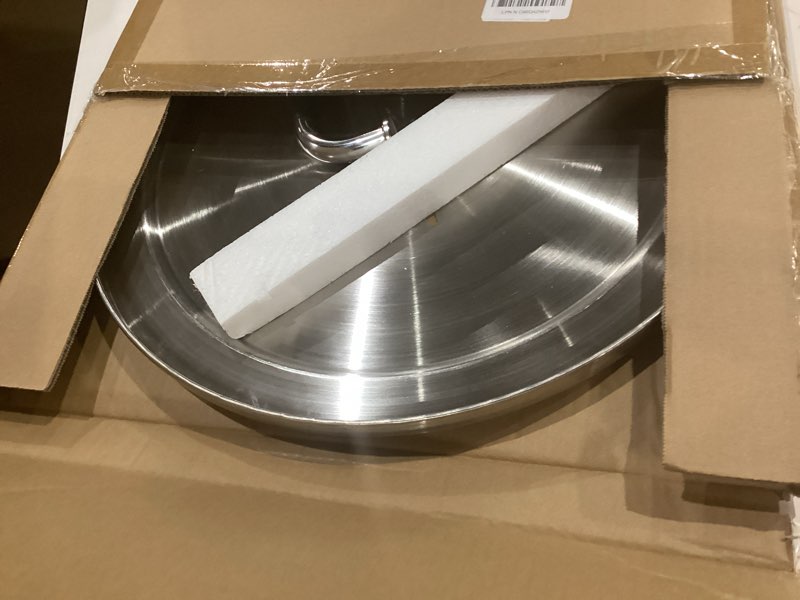 Condition photo showing Good Condition for fire pit lid for solo stove bonfire 19.5", 304 stainless steel round firepit lid with heat-resistant handle, waterproof outdoor fire pit cover top