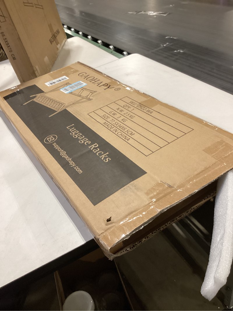 Condition photo showing New/Like New for Bamboo Luggage Rack with Shoe Shelf Folding Suitcase Stand with 5 Heavy-Duty Straps for Guest Room Living Room Hotel Ideal Luggage Holder for Suitcases Bags Shoes,Walnut Brown Walnut Brown Large