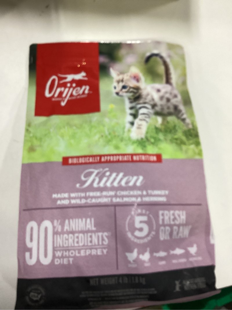 Condition photo showing New/Like New for (It has no expiration date) ORIJEN Grain Free High Protein Premium Dry Cat Food Kitten Recipe 4lb Bag Kitten Recipe 4 Pound (Pack of 1)