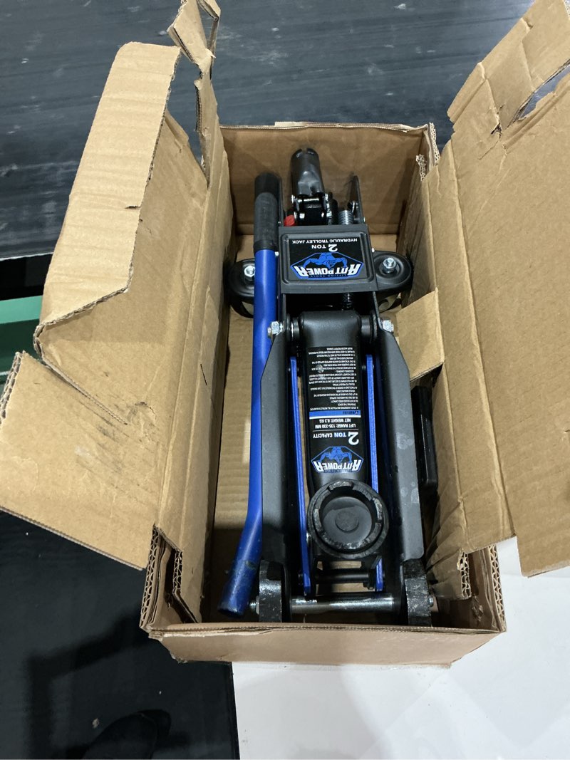 Condition photo showing As Is for antpower 2 ton floor jack,with wheels for secure lifting,fast lift floor jack, quick lift pump for sport utility vehicle,providing stable support for various cars,lifting range of 5.31" to 13" (2 ton)
