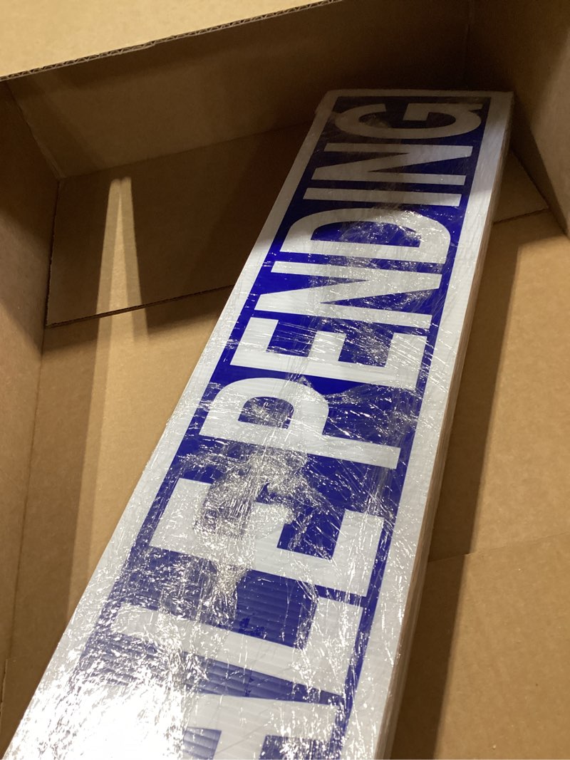Condition photo showing Good Condition for juexica 12 pcs real estate rider signs 24 x 6 inch coming soon, for sale, pending, sold waterproof signs rider real estate with different messages (blue with white) blue with white rectangle