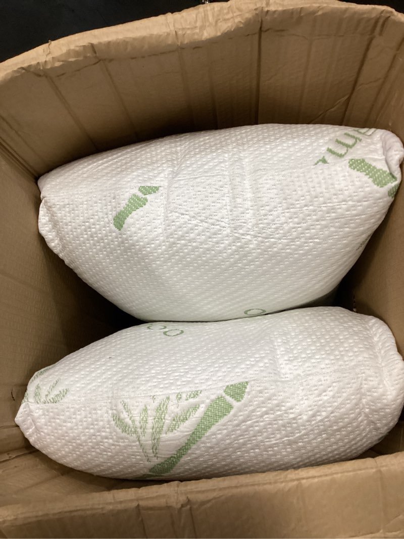 Condition photo showing As Is for Shredded Memory Foam Pillows for Sleeping, Cooling Zippered Breathable Memory Foam Bed Pillow 2 Pack, Queen Size Firm Pillow Gel for Neck Support, Hotel Quality Bed Rest Pillow Set of 2