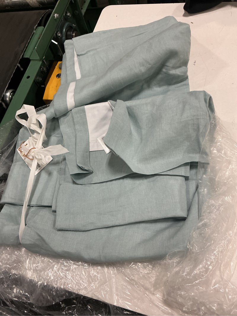 Condition photo showing Good Condition for quince european linen room darkening curtain - single panel color light blue 48*96 inc 