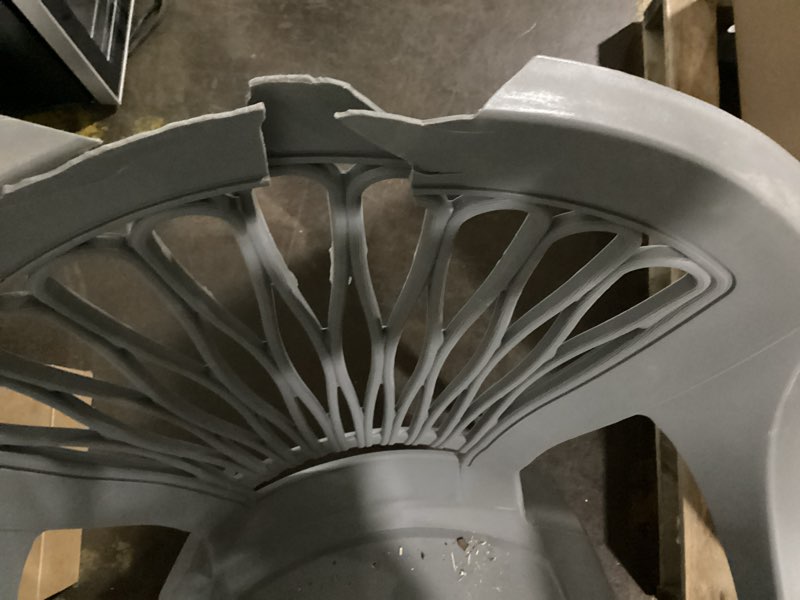 Condition photo showing As Is for possibly damaged , adams patio stackable charcoal plastic frame stationary conversation chair with solid seat