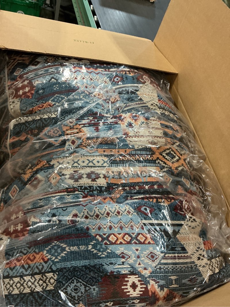 Condition photo showing Good Condition for boho headboard pillow for twin xl, large triangular wedge pillow for headboard gap, daybed for sitting up in bed, couch or sofa with removable washable cover and side pockets, sky bloom sky bloom twin xl