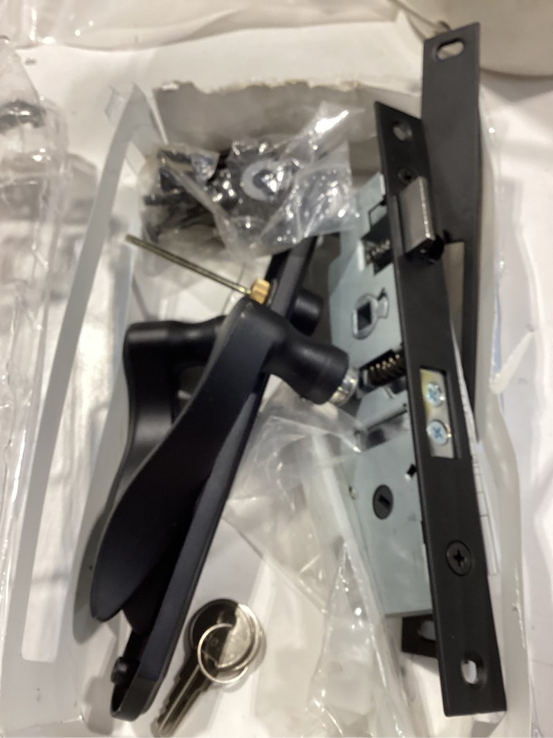 Condition photo showing As Is for wright products serenade mortise keyed lever mount latch with deadbolt for screen and storm doors, matte black