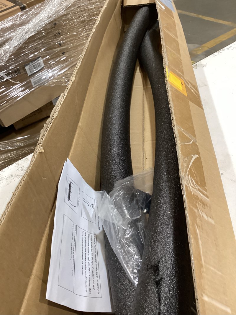 Condition photo showing As Is for trampoline curved pole replacement, universal curved enclosure pole for 10-16ft frame, with plastic t connector, mounting hardware, foam cover
