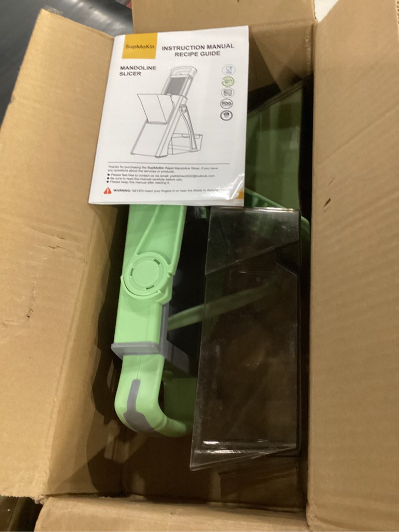 Condition photo showing Good Condition for supmakin upgrade safe mandoline slicer plus, vegetable chopper, potato slicer, food slicer onion chopper, fry cutter, veggie salad dicer kitchen chopping artifact gifts (blue)