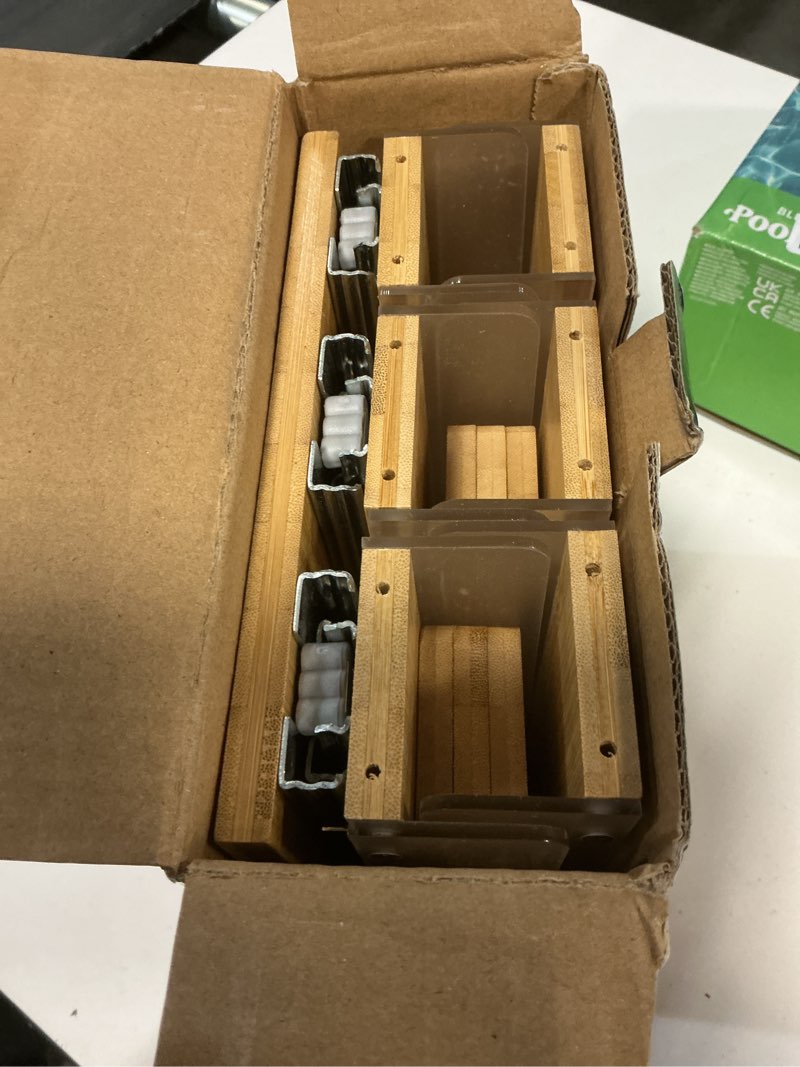 Condition photo showing Good Condition for spaceaid bamboo pull out spice rack organizer for cabinet, heavy duty slide out seasoning kitchen pantry sliding vertical organization, 7.6" wide, 3 drawers(2" wide), 2-tier, natural 7.6" wide, 3 drawers(2" wide), 2-tier natural
