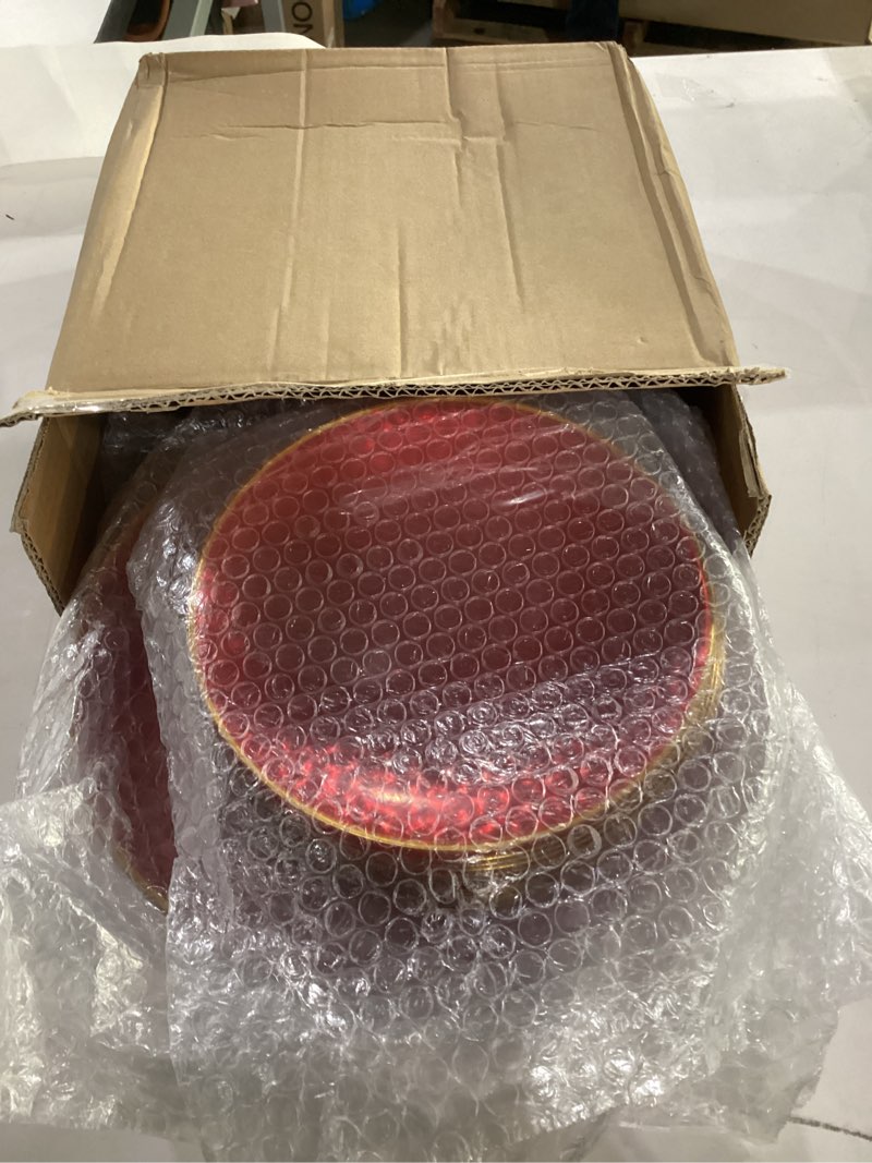 Condition photo showing New/Like New for 72pcs red plastic plates with gold rim, red disposable hammered party plate includes 36 dinner and 36 dessert plates for wedding party(36 guests) clear red