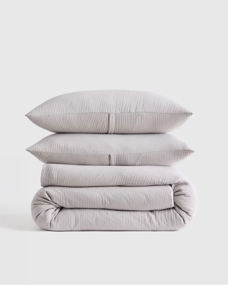 quince organic cotton gauze duvet cover set light grey/king