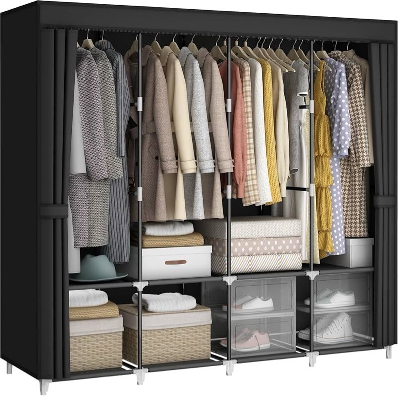 mogelafoo portable closet wardrobe, 67-inch clothes organizer with 4 hanging rods and 8 shelves, non